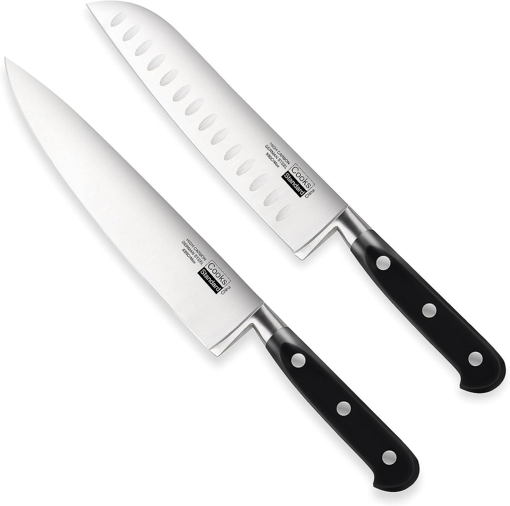 Cooks Standard High Carbon Stainless Steel Knife Set 2-Piece, 8" Chef’s Knife and 7" Santoku Knife Classic Sharp Kitchen Knives Set, Ergonomic Handle