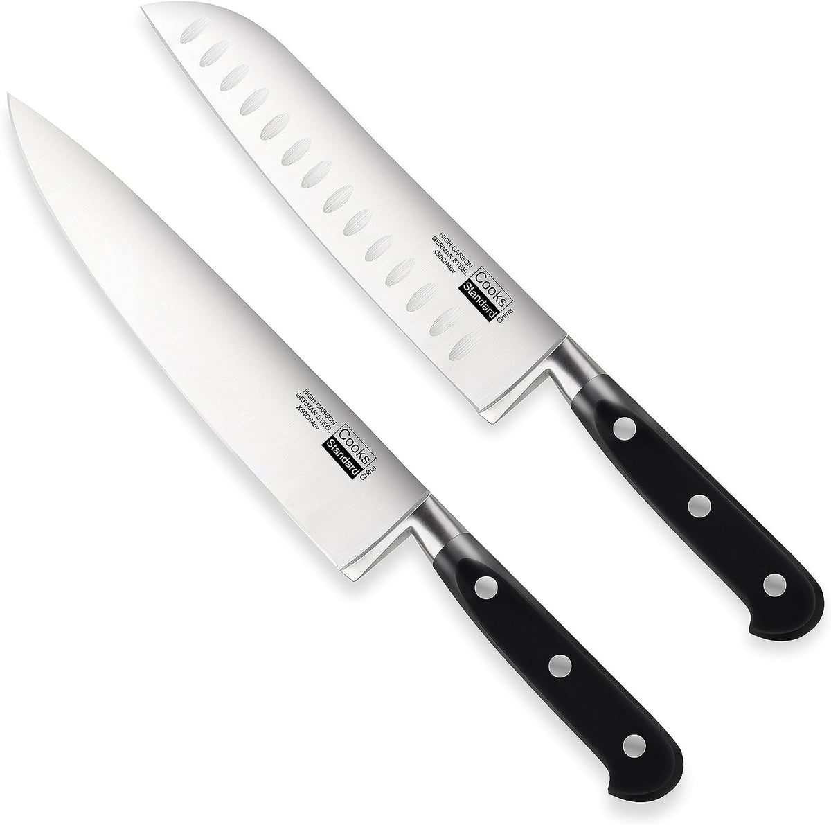 Cooks Standard High Carbon Stainless Steel Knife Set 2-Piece, 8" Chef’s Knife and 7" Santoku Knife Classic Sharp Kitchen Knives Set, Ergonomic Handle