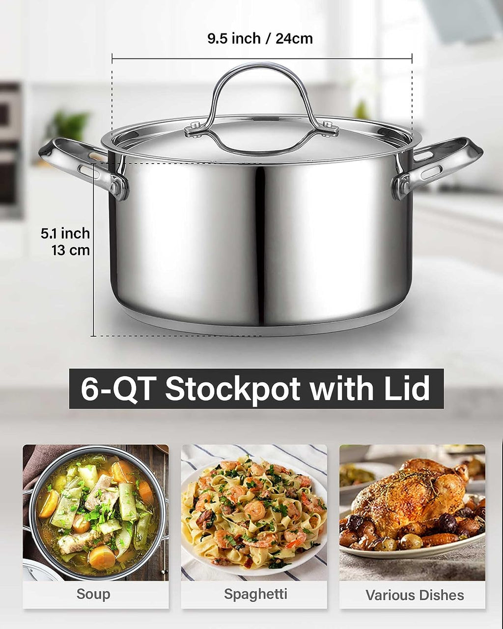 Cooks Standard Stainless Steel Stock Pot - Induction Deep Cookware