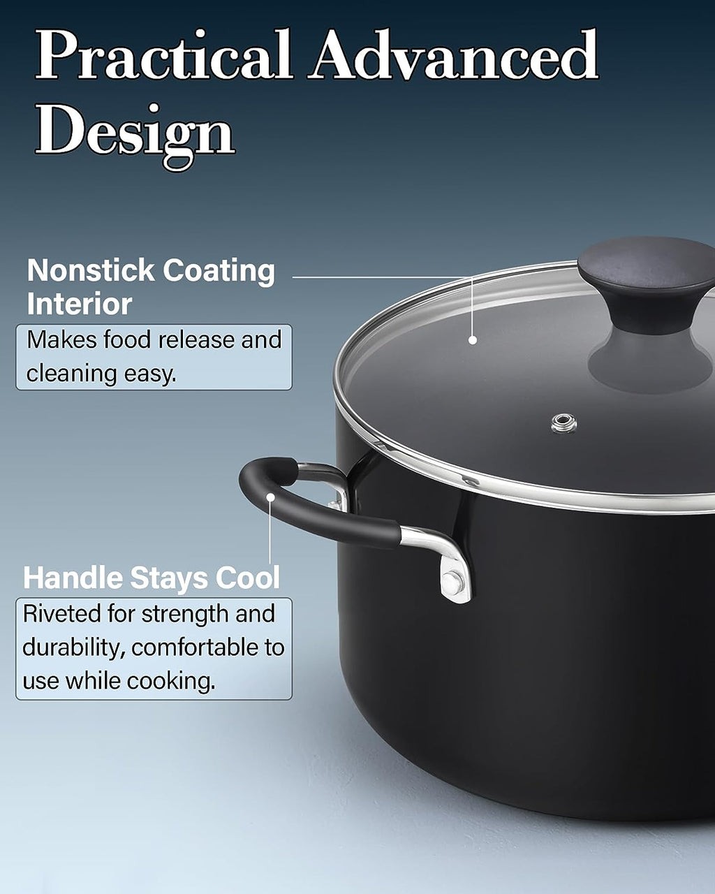 Cook N Home 6-Quart Nonstick Stockpot with Glass Lid, Black