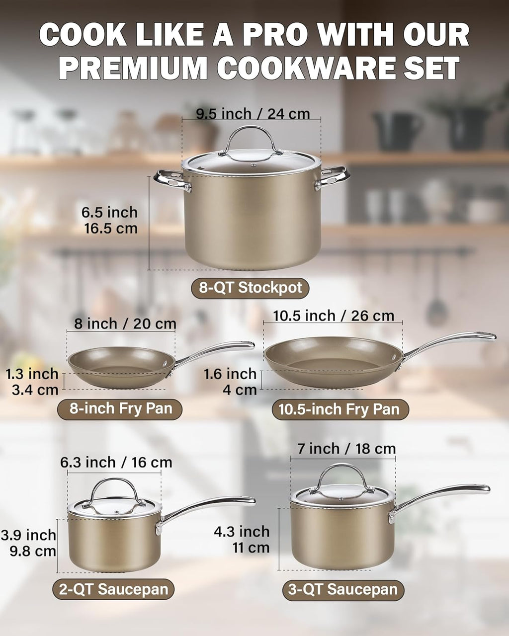 Cooks Standard 8-Piece Hard Anodized Ceramic Nonstick Cookware Set