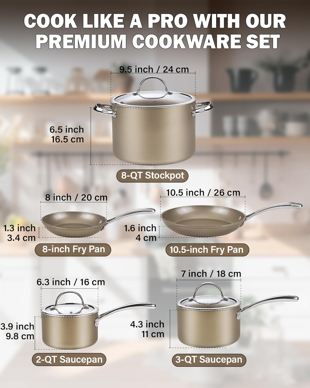Cooks Standard 8-Piece Hard Anodized Ceramic Nonstick Cookware Set