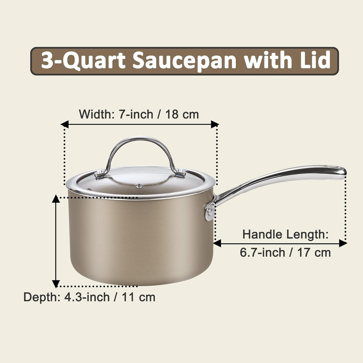Cooks Standard 3-Quart Hard Anodized Ceramic Nonstick Saucepan with Glass Lid