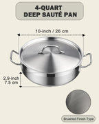 Cooks Standard Professional 4 Quart Stainless Steel Sauté Pan with Lid