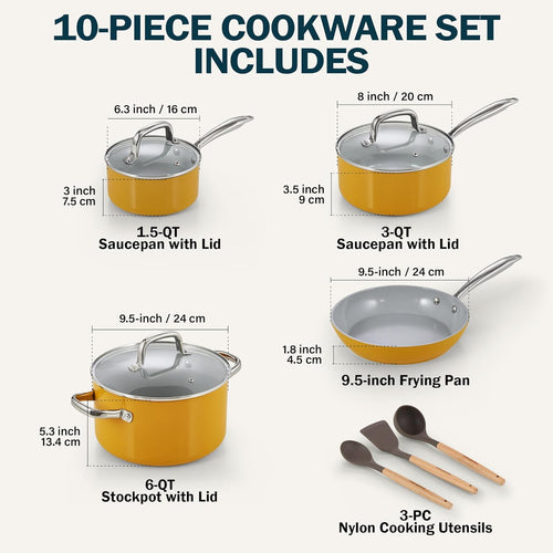 Cook N Home 10-Piece Hard Anodized Ceramic Nonstick Cookware Set