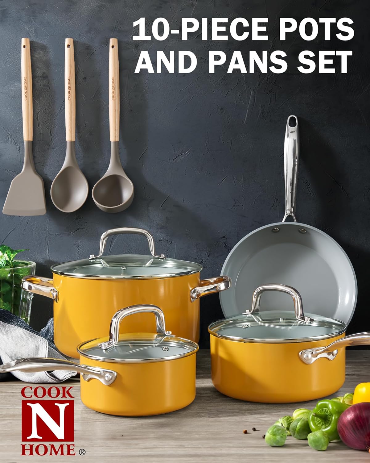 Cook N Home 10-Piece Hard Anodized Ceramic Nonstick Cookware Set