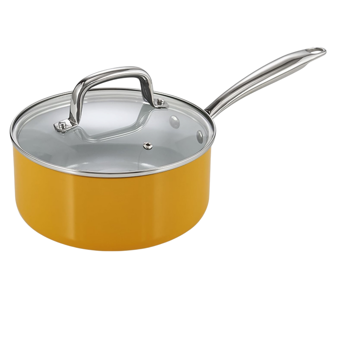 Cook N Home 3-Quart Hard Anodized Ceramic Nonstick Saucepan with Glass Lid, Yellow