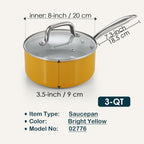 Cook N Home Nonstick Sauce Pan with Glass Lid, 3-Quart Small Saucepan Hard Anodized Non Stick Healthy Ceramic Cookware, Induction Cooking Pots and Pans with Stay-Cool Handles, Cacerola, Yellow