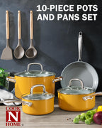 Cook N Home Nonstick Sauce Pan with Glass Lid, 3-Quart Small Saucepan Hard Anodized Non Stick Healthy Ceramic Cookware, Induction Cooking Pots and Pans with Stay-Cool Handles, Cacerola, Yellow