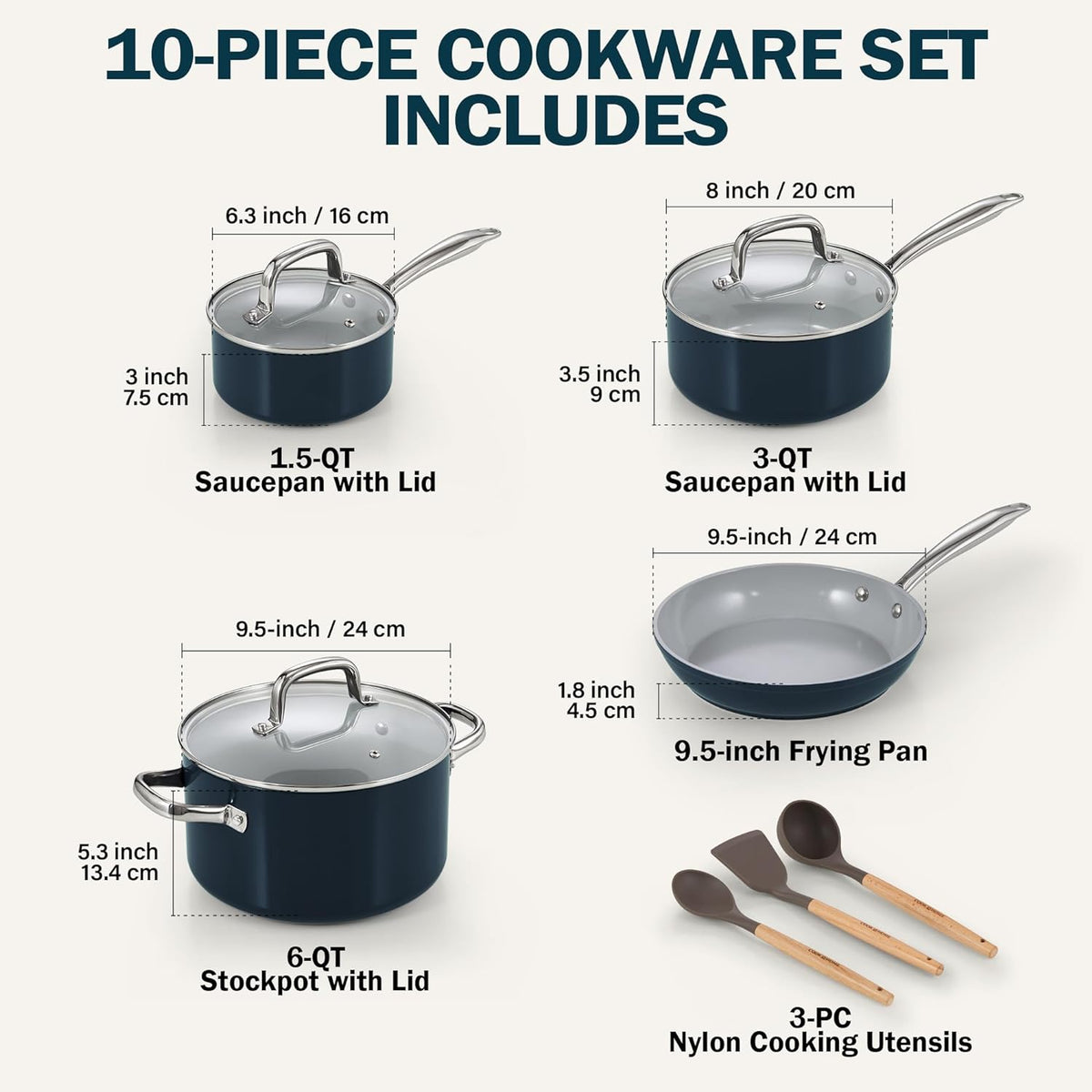 Cook N Home 10-Piece Hard Anodized Ceramic Nonstick Cookware Set