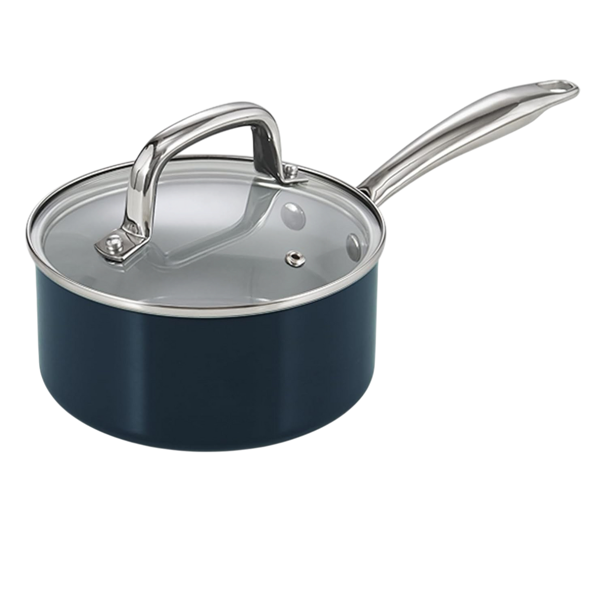 Cook N Home 3-Quart Hard Anodized Ceramic Nonstick Saucepan with Glass Lid,  Dark Blue
