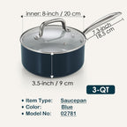 Cook N Home Nonstick Sauce Pan with Glass Lid, 3-Quart Small Saucepan Hard Anodized Non Stick Healthy Ceramic Cookware, Induction Cooking Pots and Pans with Stay-Cool Handles, Cacerola, Blue