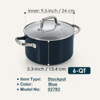 Cook N Home Non Stick Stock Pot with Lid, 6-Quart Hard Anodized Healthy Ceramic Nonstick Gumbo Pasta Pot, Induction Cookware Stockpot for Cooking, Canning, Sauce, Ollas para Cocina, Blue