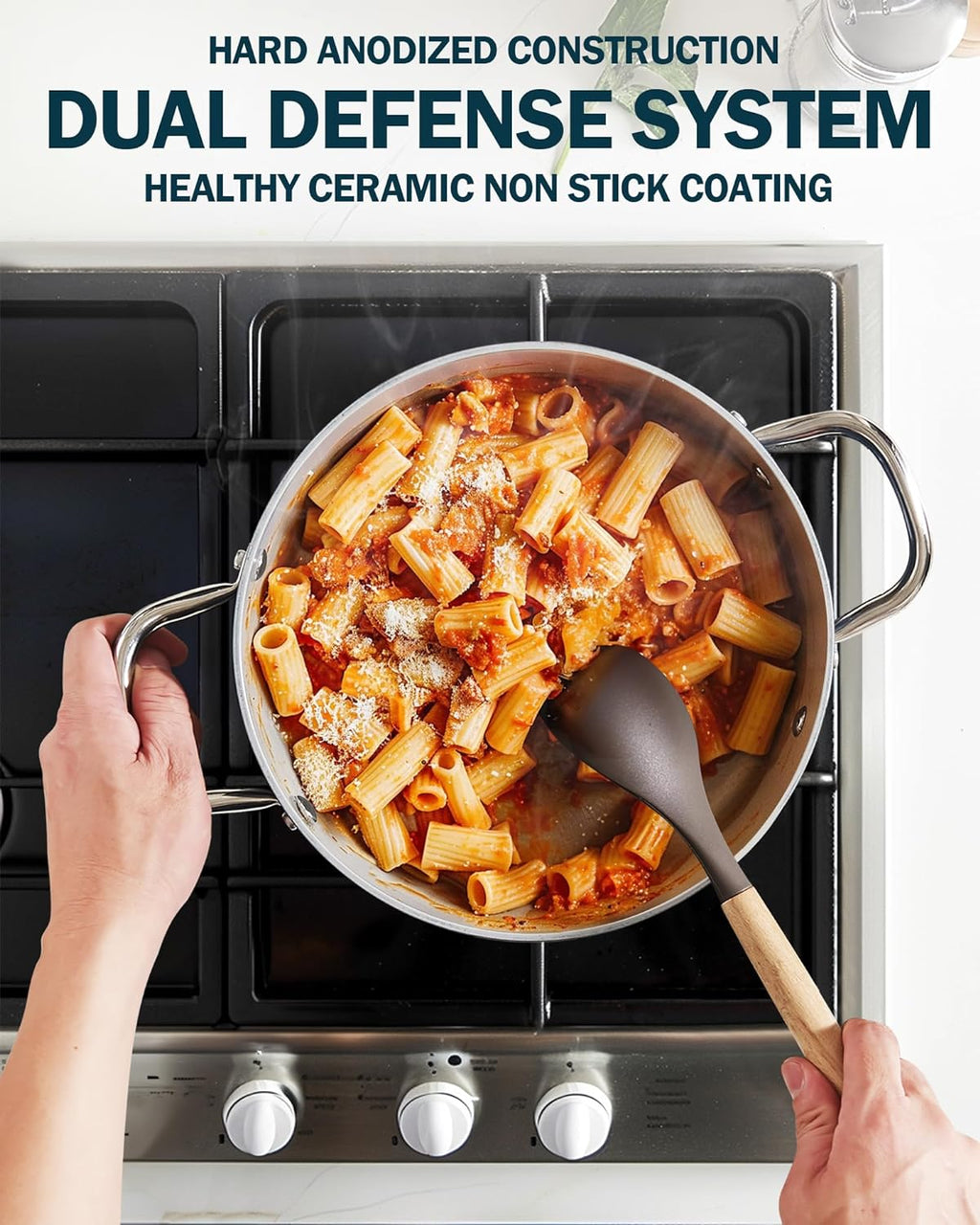 Cook N Home Non Stick Stock Pot with Lid, 6-Quart Hard Anodized Healthy Ceramic Nonstick Gumbo Pasta Pot, Induction Cookware Stockpot for Cooking, Canning, Sauce, Ollas para Cocina, Blue