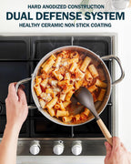 Cook N Home Non Stick Stock Pot with Lid, 6-Quart Hard Anodized Healthy Ceramic Nonstick Gumbo Pasta Pot, Induction Cookware Stockpot for Cooking, Canning, Sauce, Ollas para Cocina, Blue