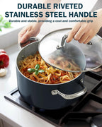 Cook N Home Non Stick Stock Pot with Lid, 6-Quart Hard Anodized Healthy Ceramic Nonstick Gumbo Pasta Pot, Induction Cookware Stockpot for Cooking, Canning, Sauce, Ollas para Cocina, Blue