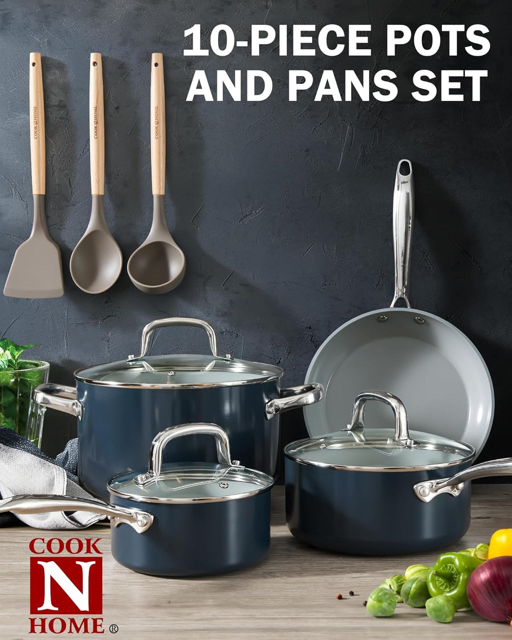 Cook N Home Non Stick Frying Pan, 9.5-inch Skillet Hard Anodized Healthy Ceramic Nonstick Cookware, Egg Omelette Induction Sauté Cooking Pan with Stay-Cool Handle, Sartén de Cerámica, Blue