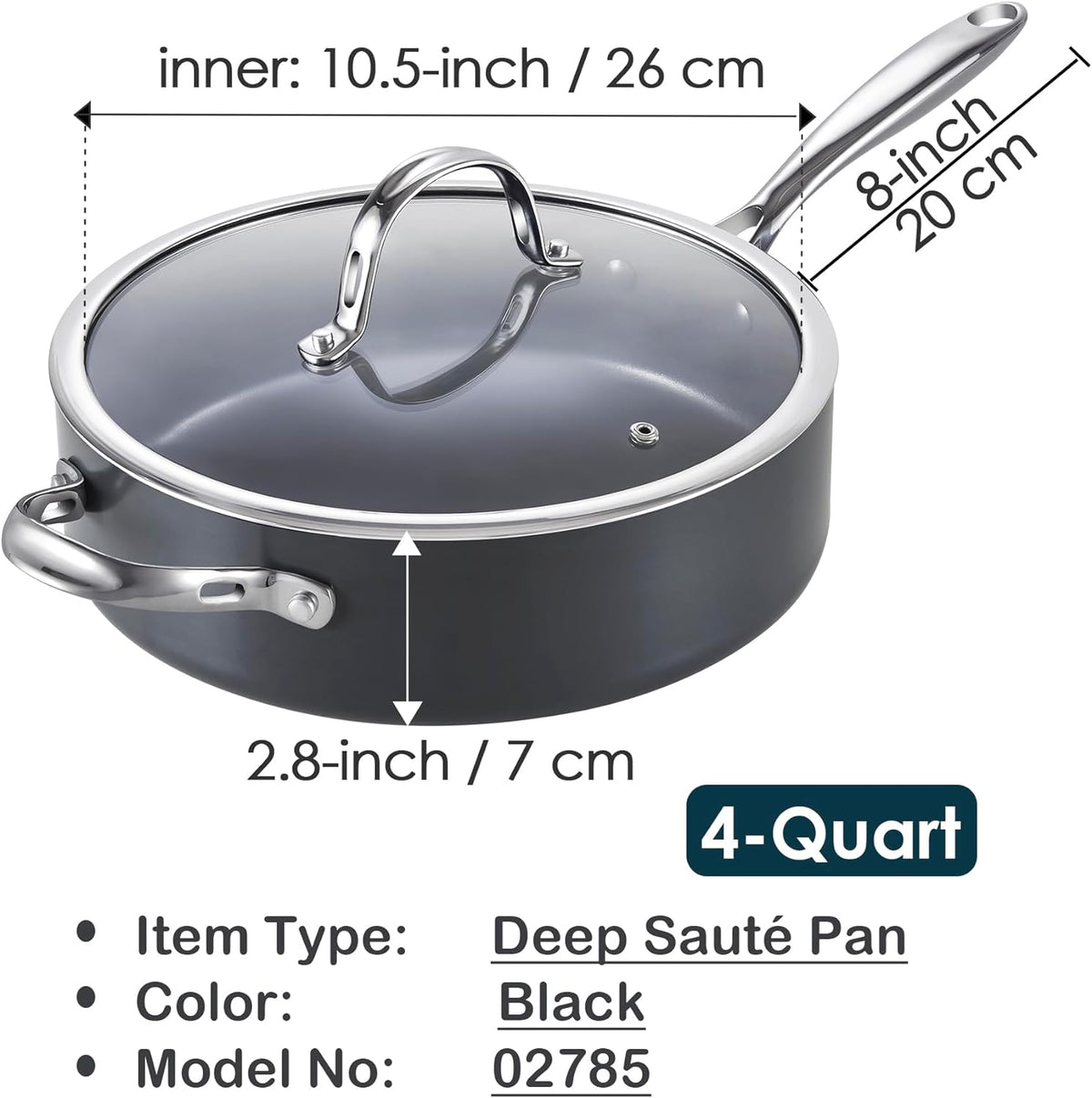 Cooks Standard 4-Quart Hard Anodized Ceramic Nonstick Deep Sauté Pan with Lid
