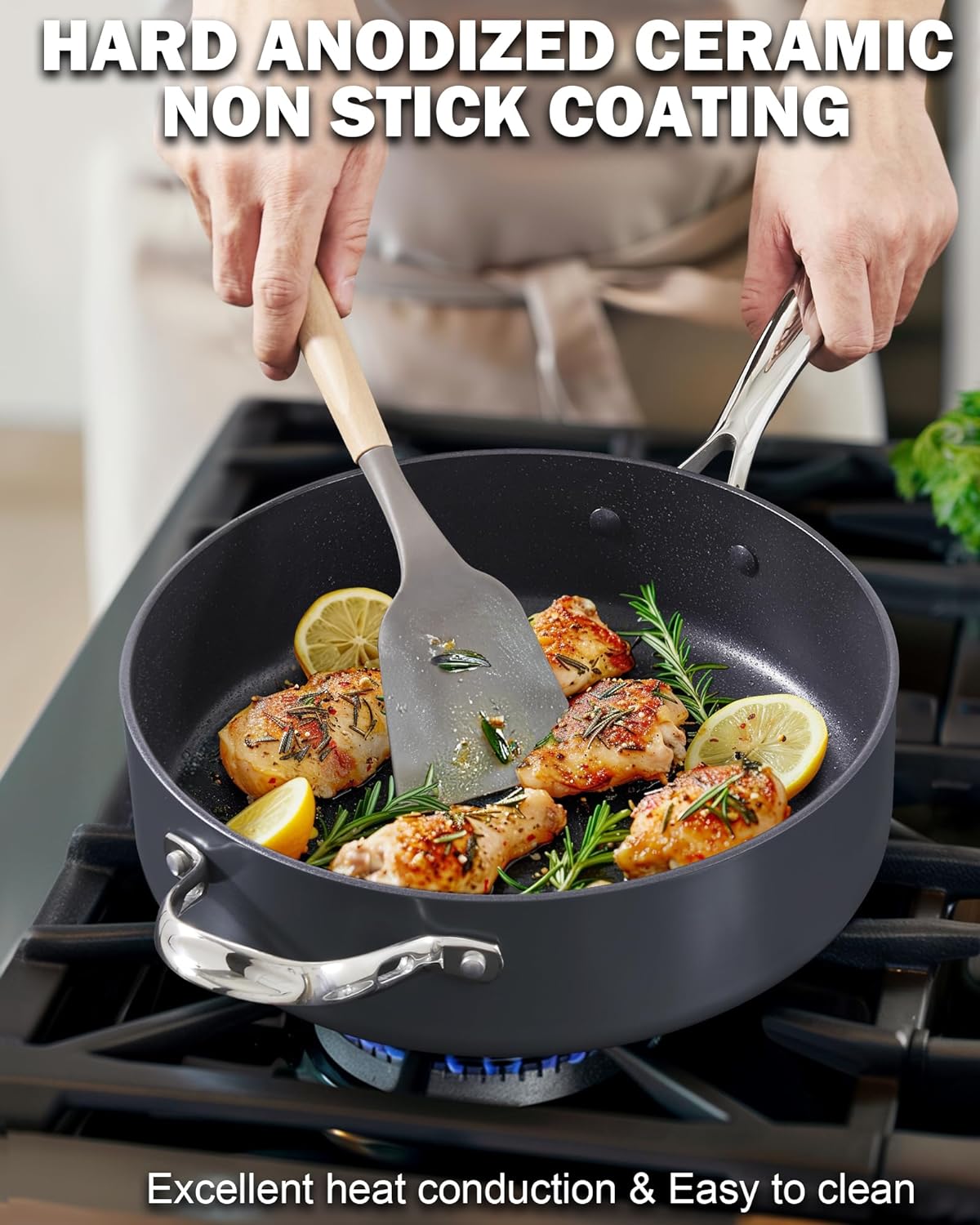 Cooks Standard 4-Quart Hard Anodized Ceramic Nonstick Deep Sauté Pan with Lid