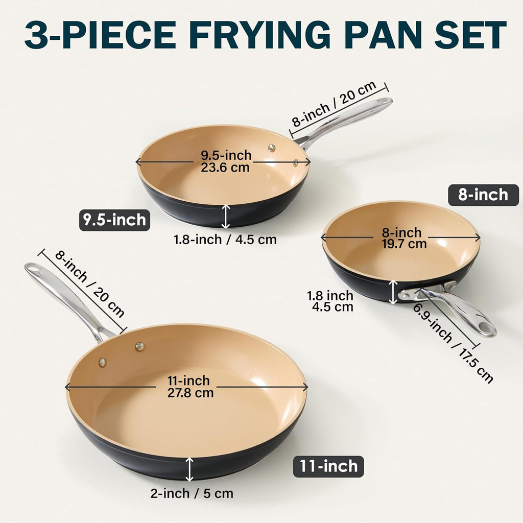Cooks Standard 3-Piece Hard Anodized Ceramic Nonstick Frying Pan Set