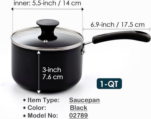 Cook N Home 1-Quart Nonstick Saucepan with Glass Lid, Black