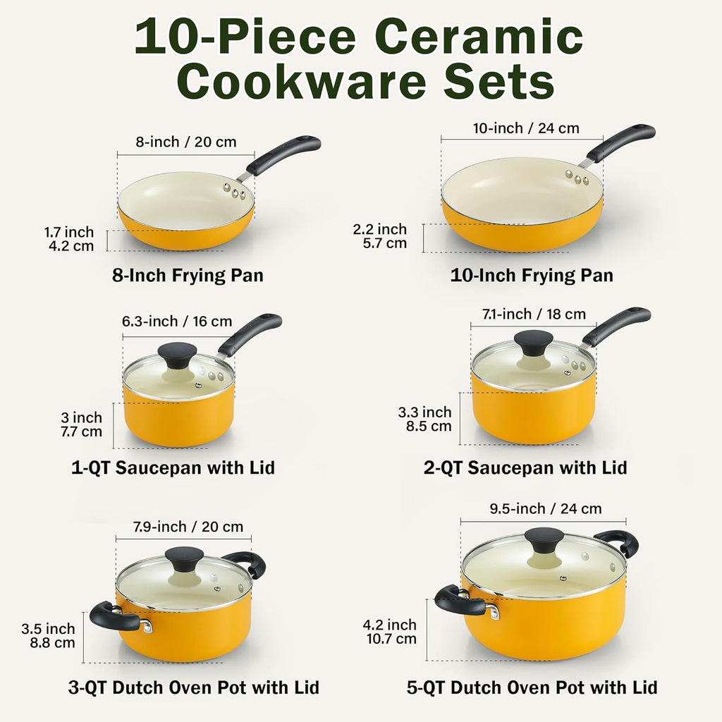 Cook N Home 10-Piece Ceramic Nonstick Cookware Set with Glass Lids