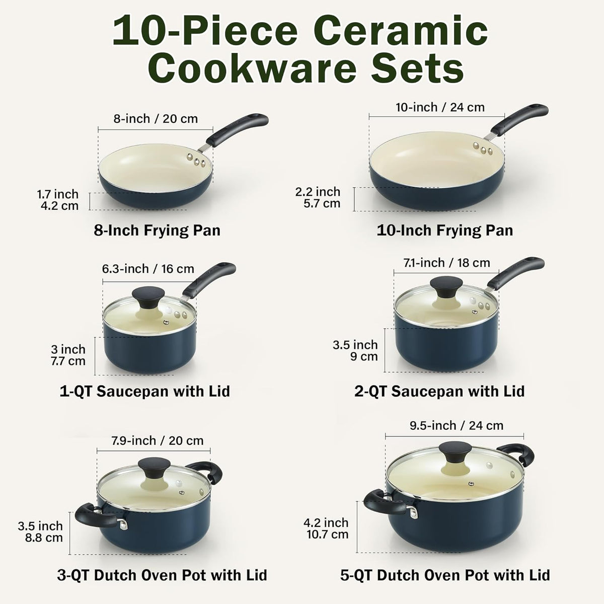 Cook N Home 10-Piece Ceramic Nonstick Cookware Set, Blue