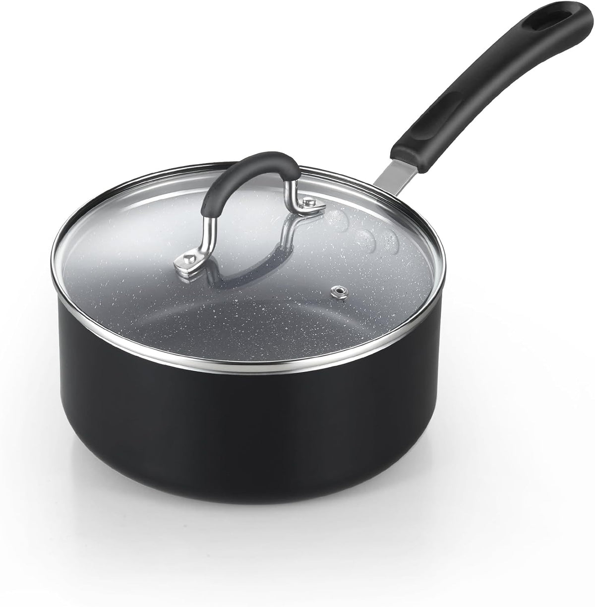 Cook N Home 2 Quart Professional Granite Heavy Gauge Aluminum Nonstick Saucepan with Lid and Stay-Cool Silicone Handle Induction Cookware