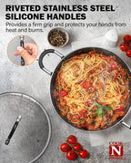 Cook N Home 6-Quart Nonstick Stockpot with Lid, Professional Granite Stock Pot Non Stick Soup Gumbo Pasta Cooking Pot with Silicone Handle, Heavy Gauge Aluminum Induction Cookware, Marble