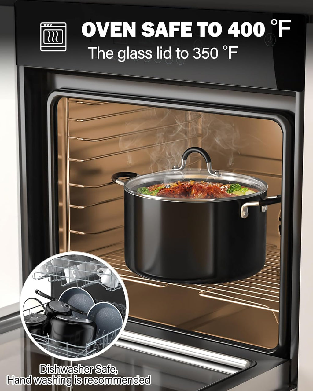 Cook N Home 6-Quart Nonstick Stockpot with Lid, Professional Granite Stock Pot Non Stick Soup Gumbo Pasta Cooking Pot with Silicone Handle, Heavy Gauge Aluminum Induction Cookware, Marble