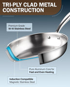Cook N Home 12-Inch Tri-Ply Clad Stainless Steel Frying Pan