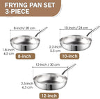 Cook N Home Tri-Ply Clad Stainless Steel Fry Pan Set, 8, 10 & 12-Inch, 3-Piece