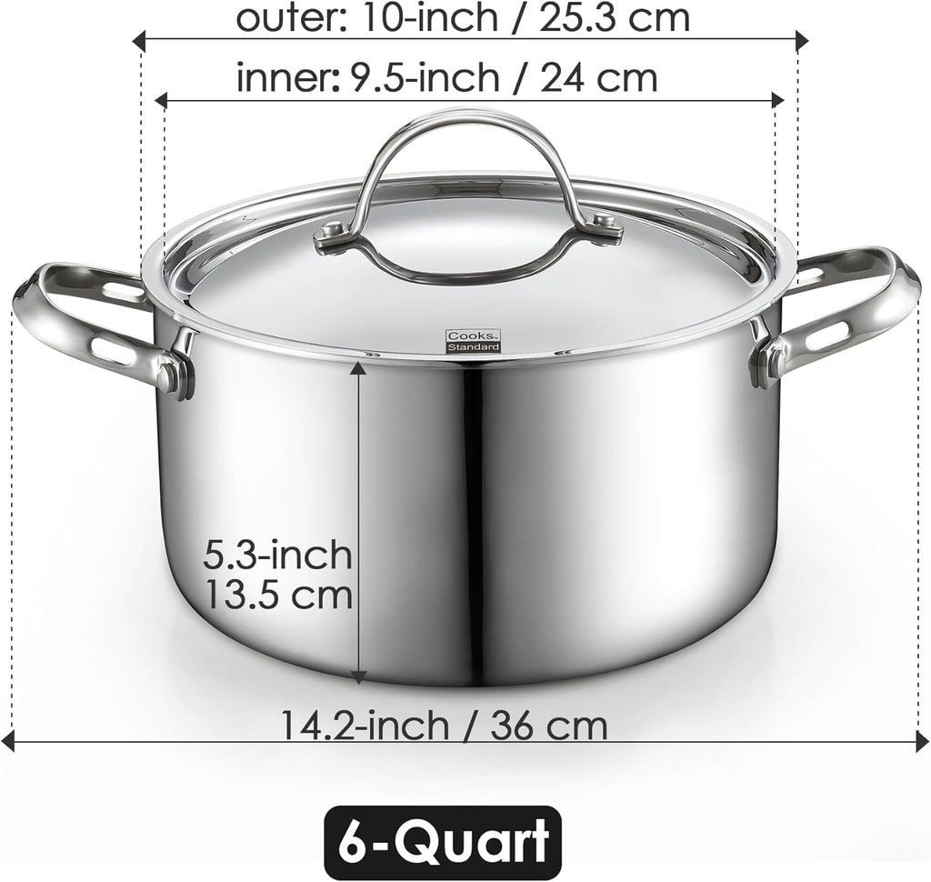 Cooks Standard Multi-Ply Clad 6 Quart Stainless Steel Stock Pot with Lid