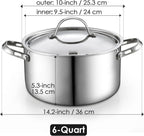 Cooks Standard Multi-Ply Clad 6 Quart Stainless Steel Stock Pot with Lid