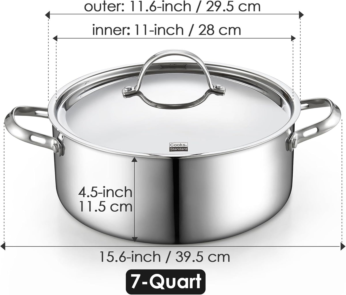 Cooks Standard 7-Quart Tri-Ply Clad Stainless Steel Stockpot with Lid
