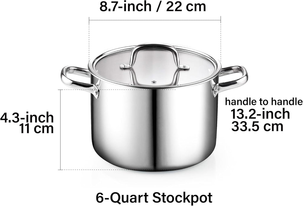 Cook N Home 6-Quart Tri-Ply Clad Stainless Steel Stockpot with Glass Lid