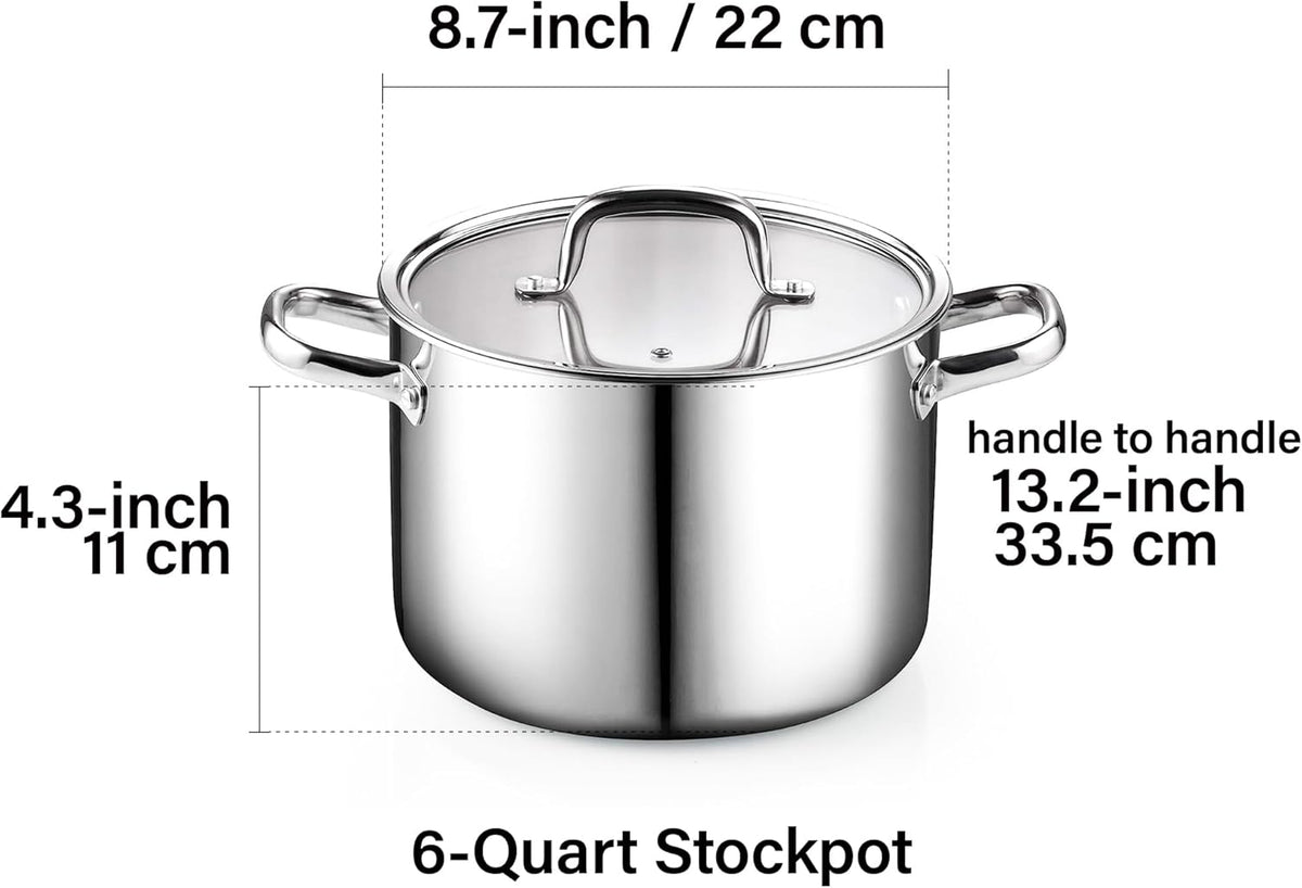 Cook N Home 6-Quart Tri-Ply Clad Stainless Steel Stockpot with Glass Lid