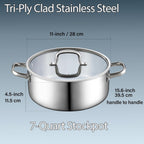 Cook N Home 7-Quart Tri-Ply Clad Stainless Steel Stockpot with Glass Lid