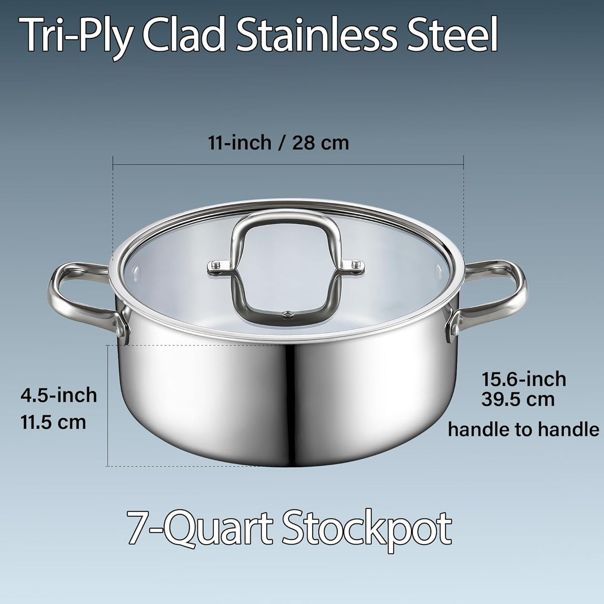 Cook N Home 7-Quart Tri-Ply Clad Stainless Steel Stockpot with Glass Lid