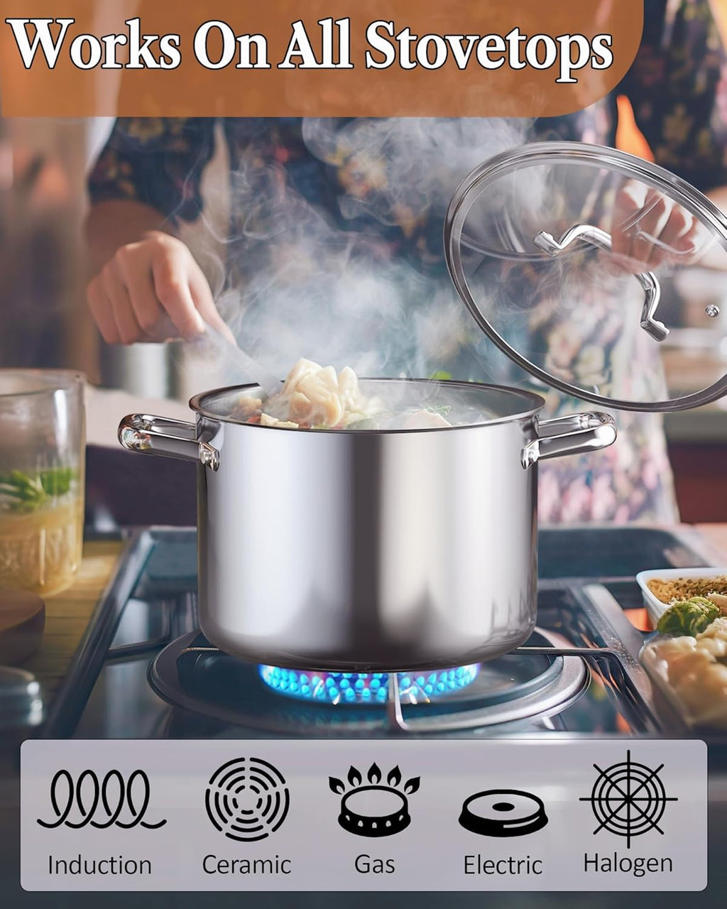 Cook N Home 7-Quart Tri-Ply Clad Stainless Steel Stockpot with Glass Lid