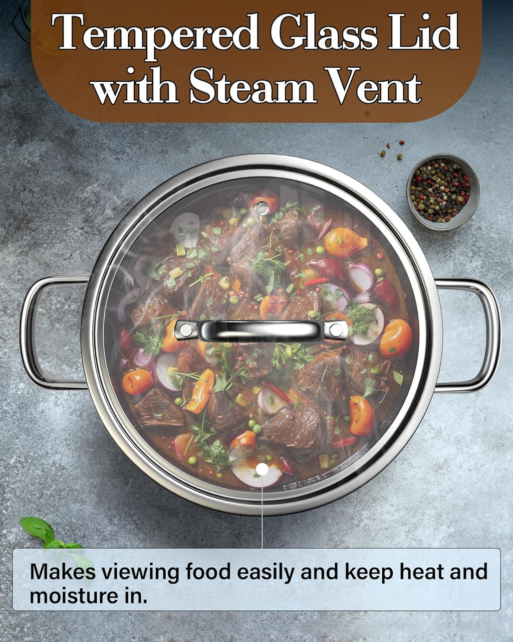 Cook N Home 7-Quart Tri-Ply Clad Stainless Steel Stockpot with Glass Lid