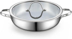 Cooks Standard Tri-Ply Clad Stainless Steel Wok Stir Fry Pan with Glass Lid, 12-inch large Stainless Steel Deep Frying Pan, Everyday Chef's Pan Flat Bottom Wok Induction Cookware