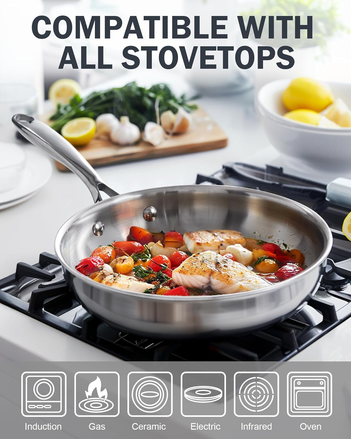 Cooks Standard 12-Inch Multi-Ply Clad Stainless Steel Frying Pan with Lid