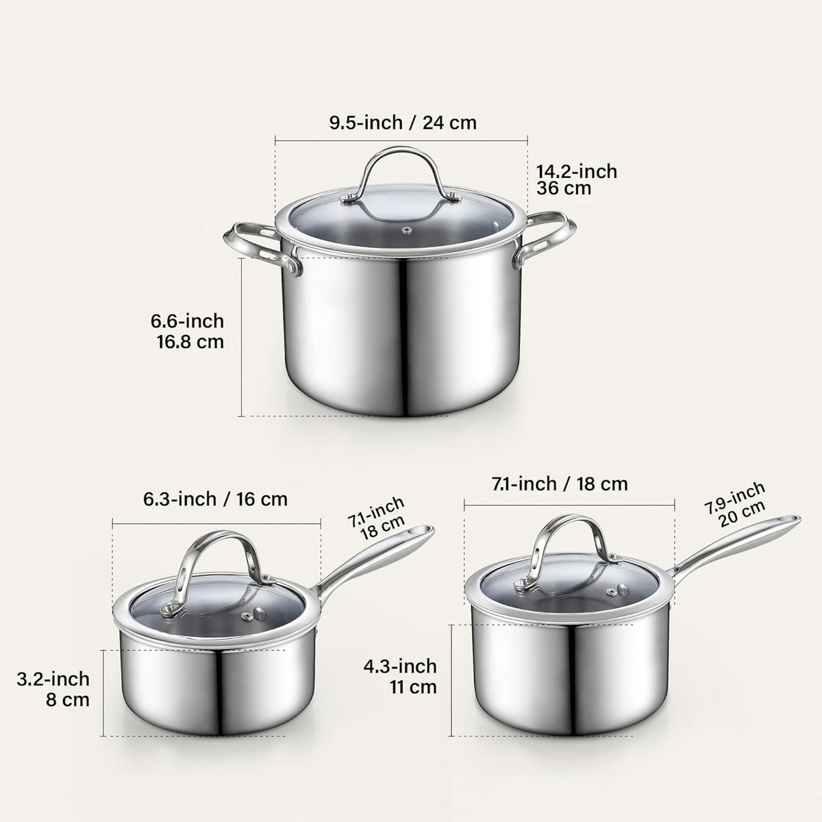 Cooks Standard 6-Piece Multi-ply Clad Stainless Steel Cookware Set