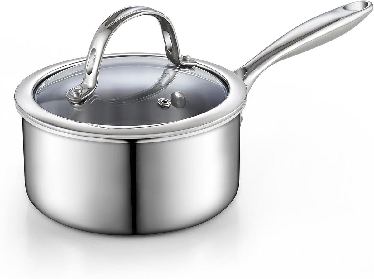 Cooks Standard Stainless Steel Saucepan with Lid, Multi-Ply Clad Sauce Pot 1.5 Quart, Silver