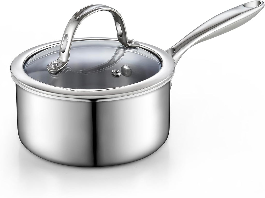 Cooks Standard Stainless Steel Saucepan with Lid, Multi-Ply Clad Sauce Pot 3 Quart, Silver