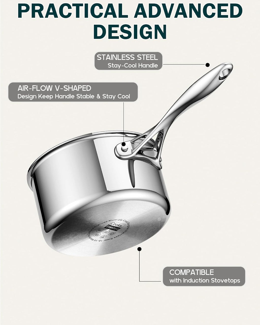 Cooks Standard Stainless Steel Saucepan with Lid, Multi-Ply Clad Sauce Pot 3 Quart, Silver