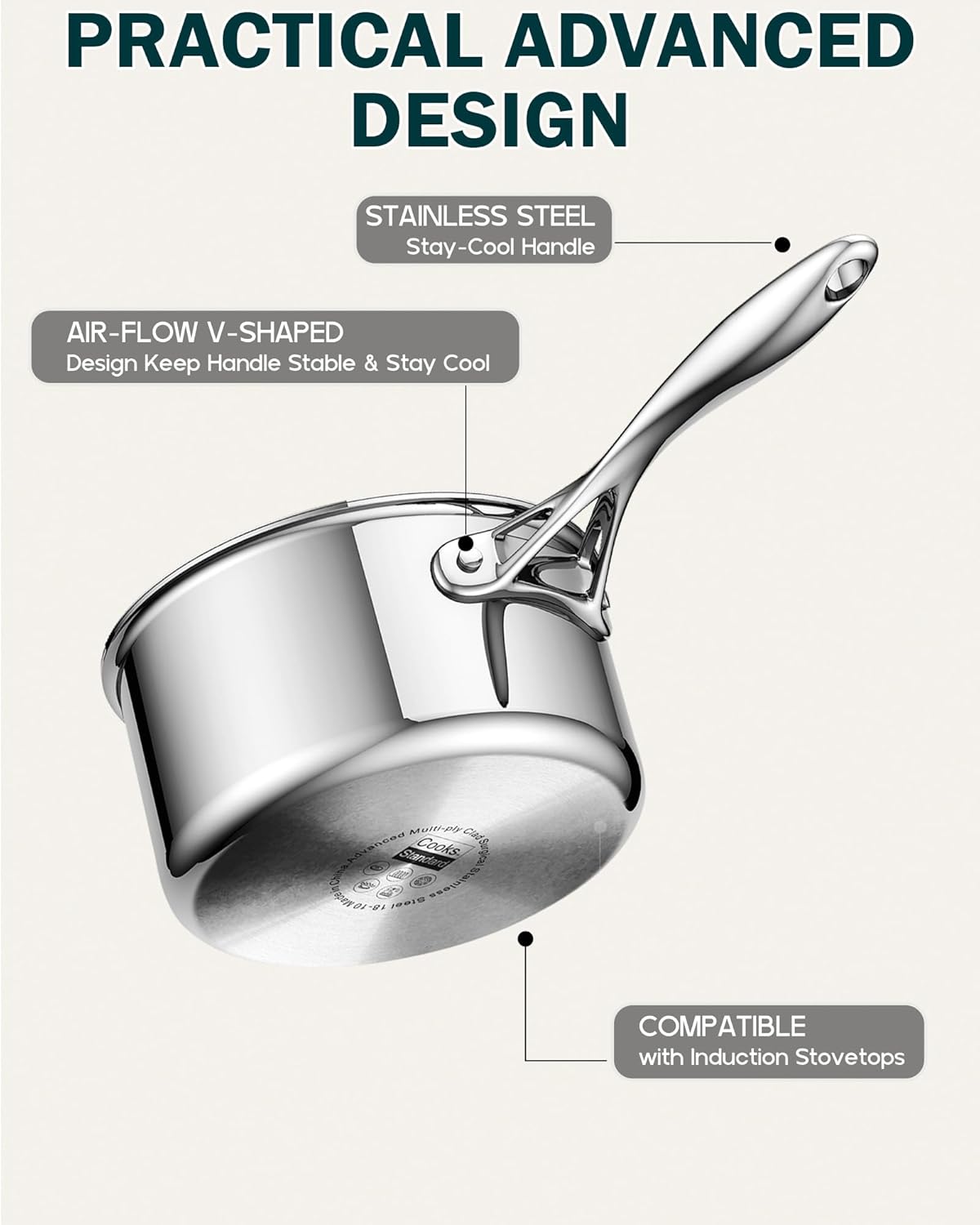 Cooks Standard Stainless Steel Saucepan with Lid, Multi-Ply Clad Sauce Pot 3 Quart, Silver