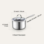 Cooks Standard Stainless Steel Saucepan with Lid, Multi-Ply Clad Sauce Pot 3 Quart, Silver