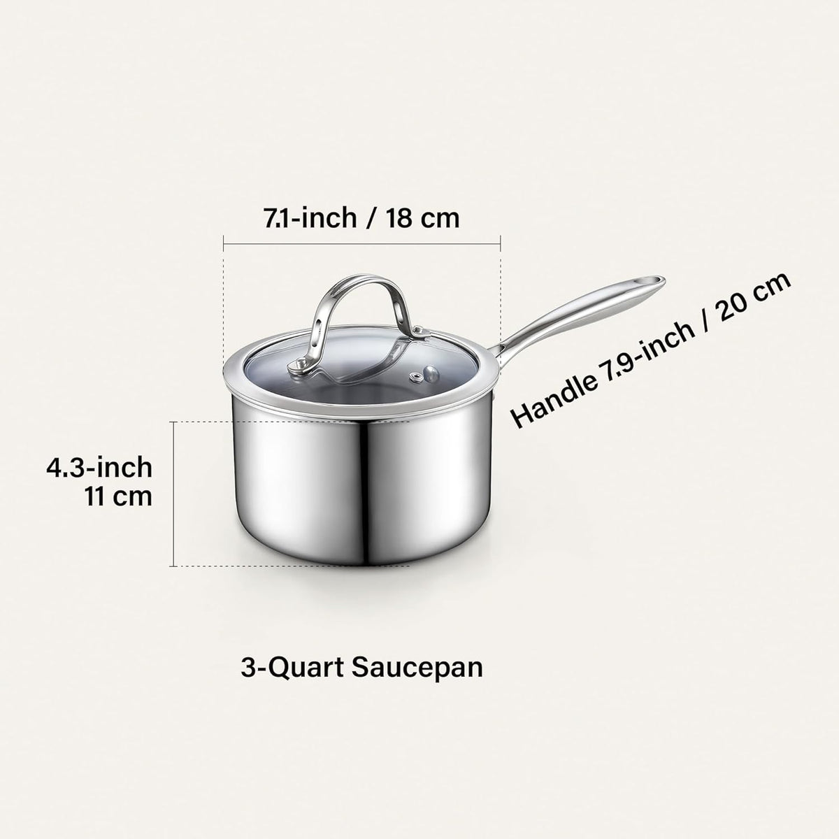 Cooks Standard Stainless Steel Saucepan with Lid, Multi-Ply Clad Sauce Pot 3 Quart, Silver